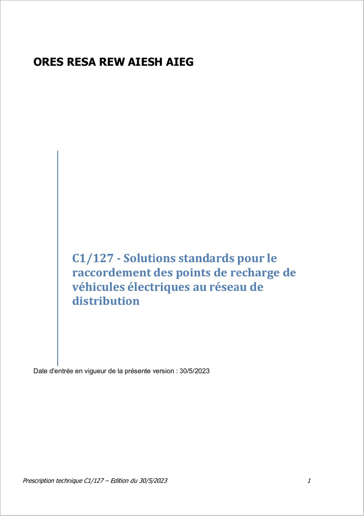 Solutions standards pour le raccordement des points de recharge de véhicules électriques en Wallonie