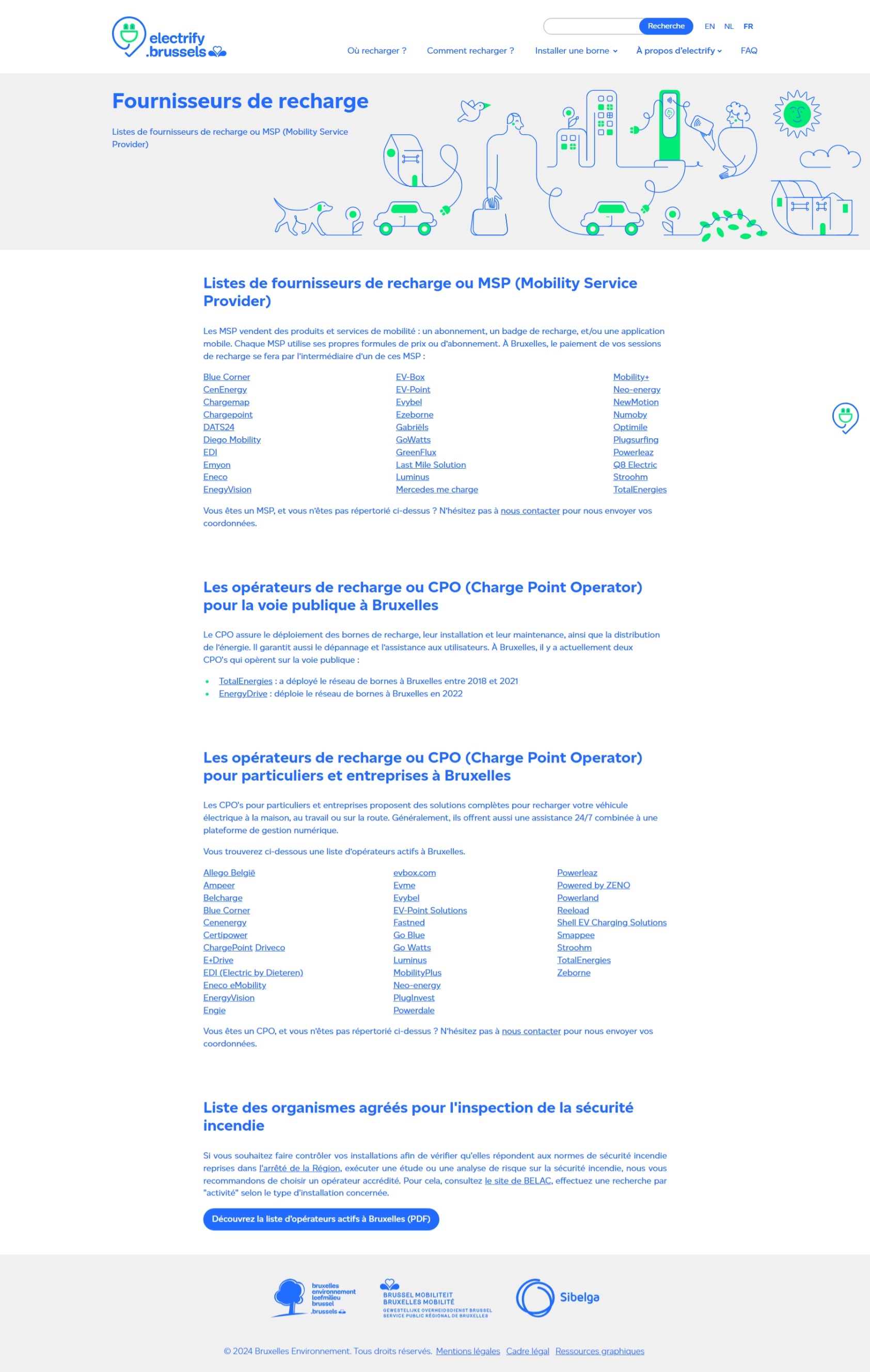 Liste des fournisseurs (MSP) et opérateurs (CPO) de recharge