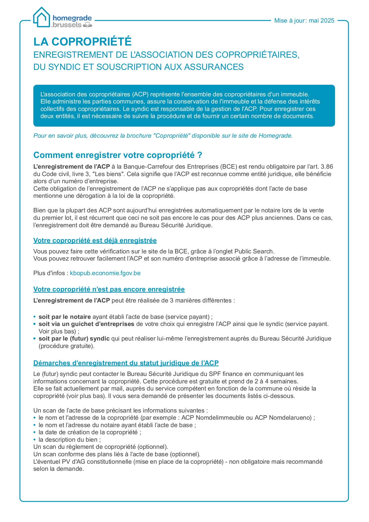 Enregistrement de l'ACP, du syndic et souscriptions aux assurances