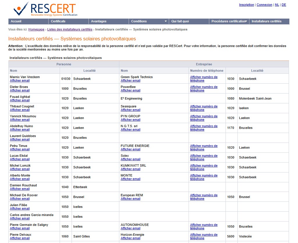 Liste des installateurs certifiés - Rescert