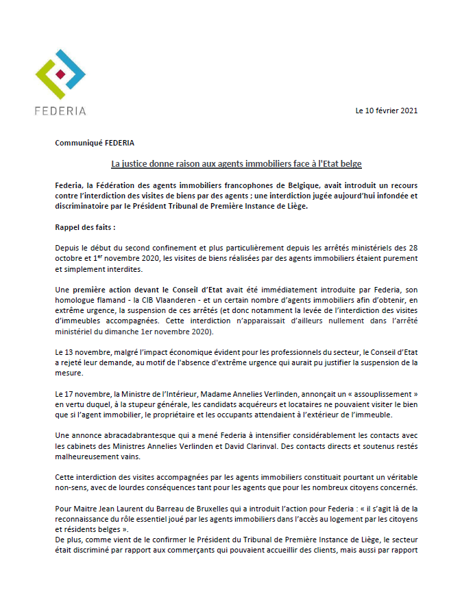 La justice donne raison aux agents immobiliers face à l'Etat belge